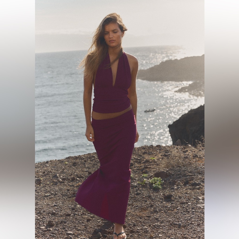 Zara Eggplant Halter Neck Top and Skirt Set